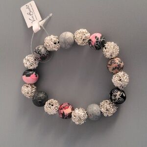 NWT Viva Beads Handmade Clay Bracelet Stretch Candy Apple Pink Purple Silver